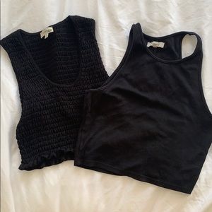 Two black cropped tanks from Aritzia and Madewell
